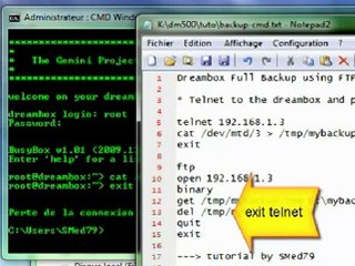 VIDEOTUTORIAL BACKUP DREAM POR TELNET Y FTP