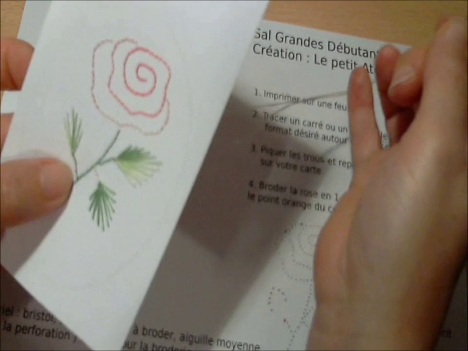 Tuto video rose brodée sur papier sal débutante sept 2014