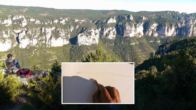 Sticks et marqueurs aquarelle Winsor et Newton : un paysage en croquis aquarellé.