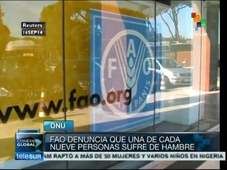 FAO advierte que una de cada 9 personas en el mundo padece hambre