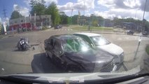 Lucky Biker crashing on two Cars and survives!