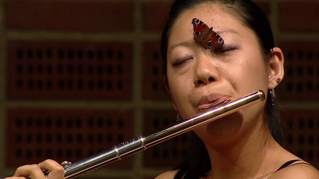 Butterfly landing on flute player's nose during the show!