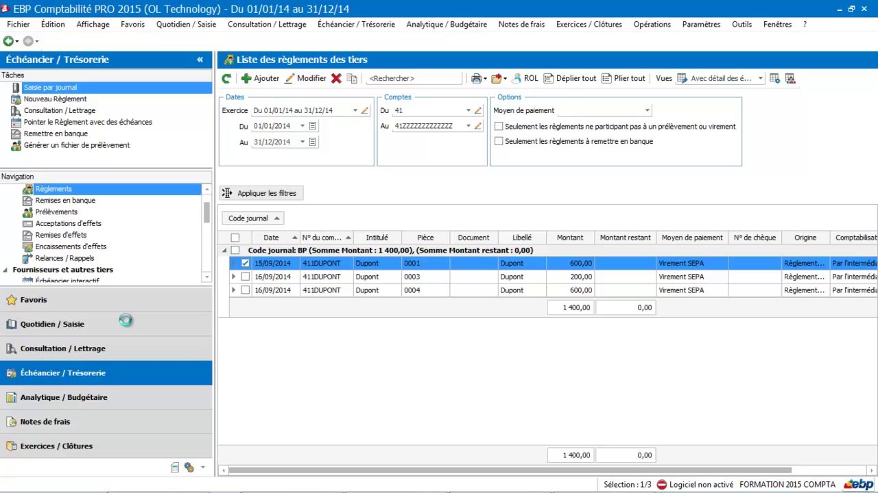 EBP Compta 2015 : Les règlements clients