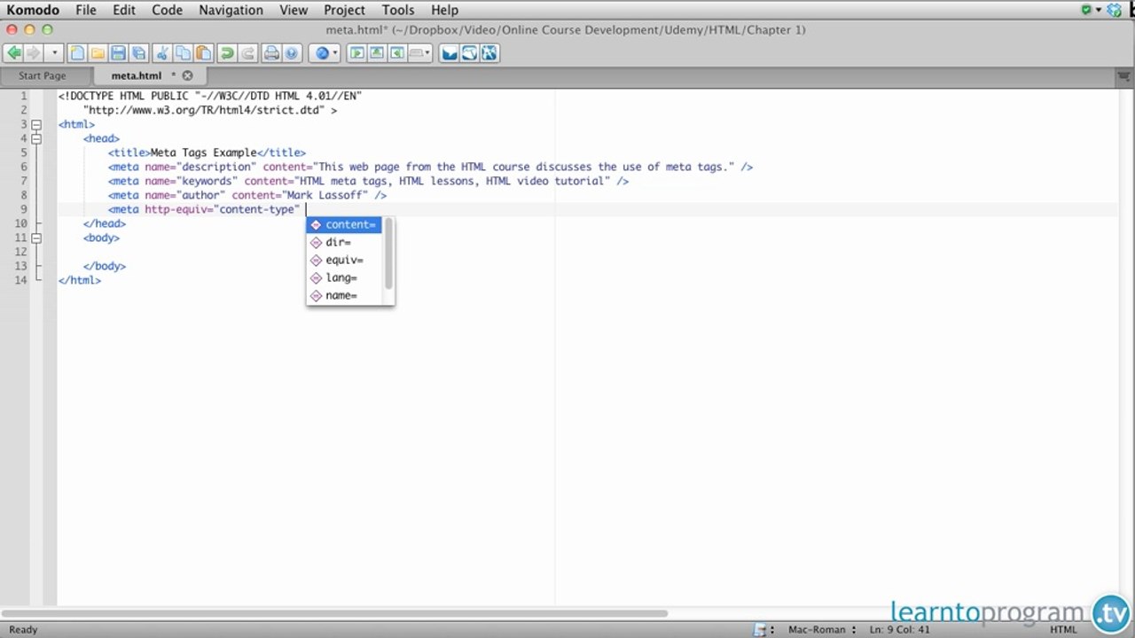 HTML Head Elements - HTML and CSS for Beginners (with HTML5) - LearnToProgram, Inc.