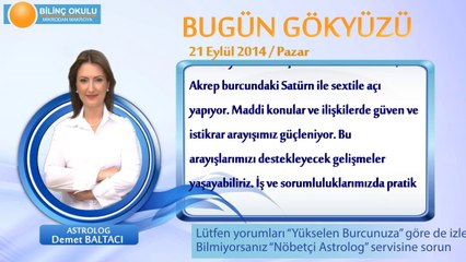 OĞLAK Burcu, GÜNLÜK Astroloji Yorumu,21 EYLÜL 2014, Astrolog DEMET BALTACI