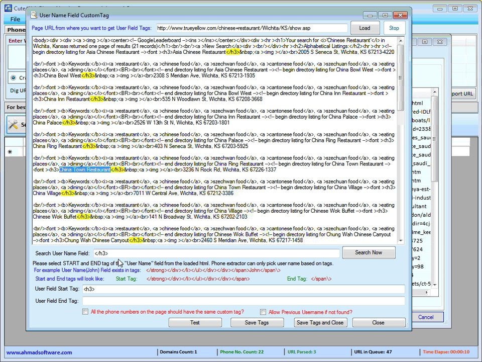 how to extract phone and username from website