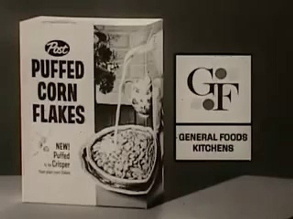 1960 POST PUFFED CORN FLAKES WITH CHARACTER ACTOR CHUCK McCANN