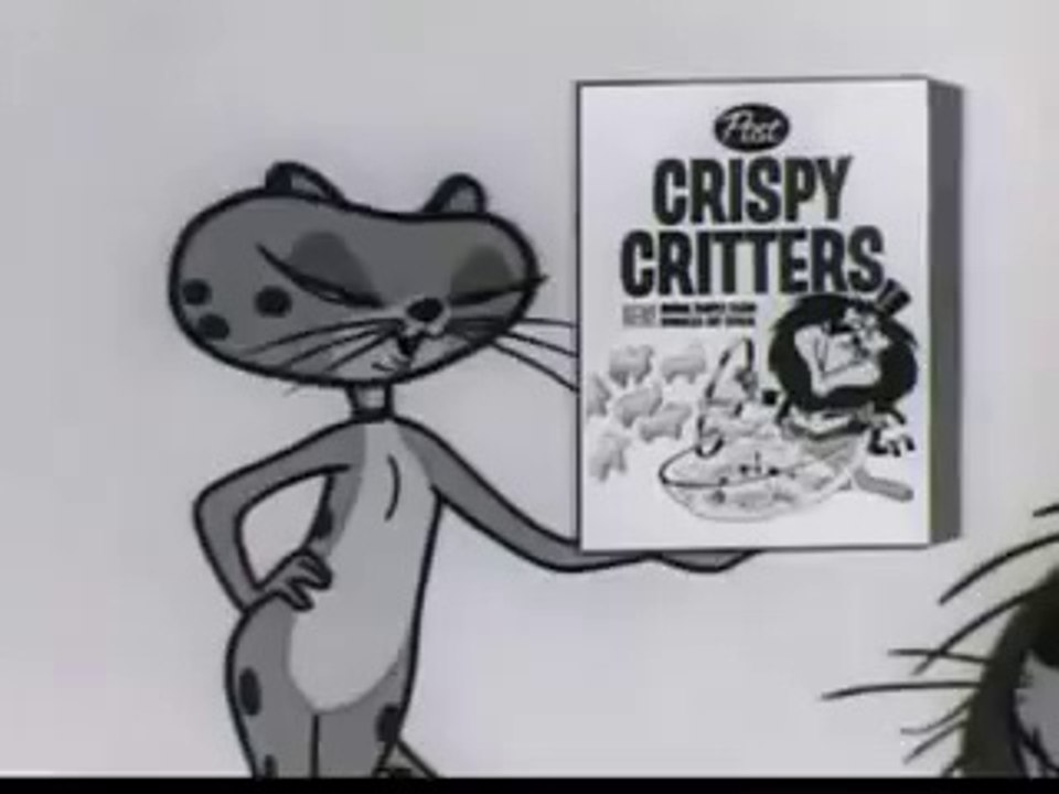 VINTAGE 1960s CRISPY CRITTERS COMMERCIAL ~ SEXY FEMALE CHEETAH MAKING THE MOVES ON LINUS