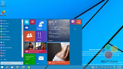 New Windows 9 Shows the new Start menu.