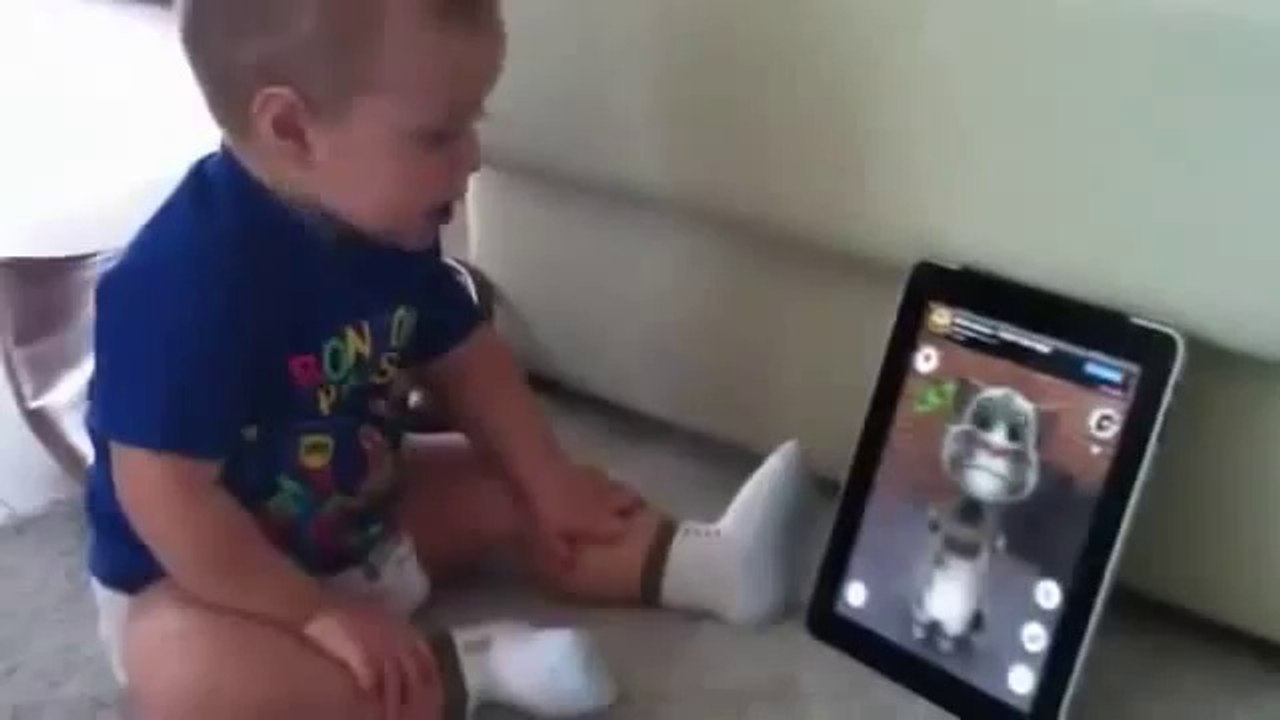 Cute Baby Talk With A Tom Cat On IPad