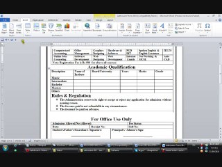 Learn How to create an admission form in MS Word 2010 Part 10