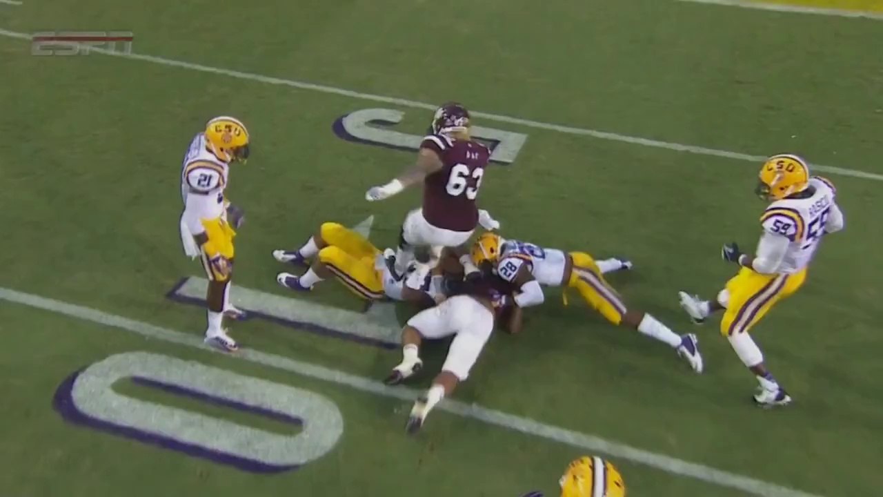 Mississippi States Dillion Day stomps on LSU players. So violent!