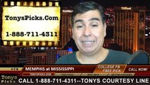 Mississippi Rebels vs. Memphis Tigers Free Pick Prediction College Football Point Spread Odds Betting Preview 9-27-2014