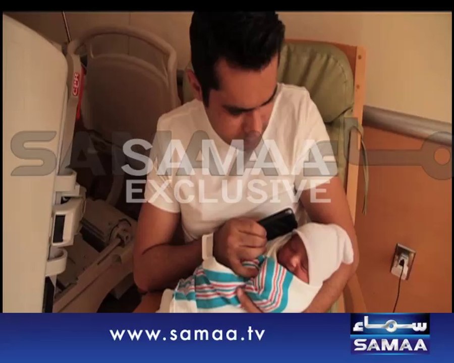 Maulana Tariq Jameel giving the azan in the ear of Veena Malik’s new born son Abraham