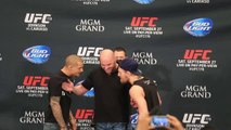 Conor McGregor, Dustin Poirer face off briefly, aggressively
