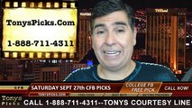 Saturday College Football Free Picks Wagering Odds Point Spread Predictions 9-27-2014
