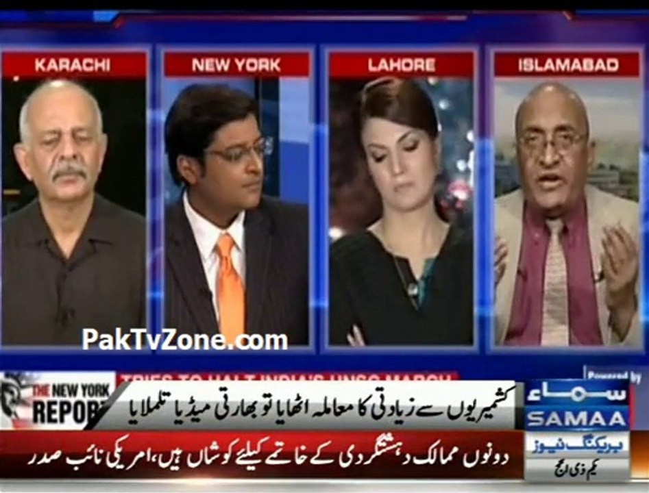 Indian Media cries on Nawaz Sharif speech on Kashmir issue at UN - Tariq Pirzada thrashed (trying to be smart) Indian TV anchor.