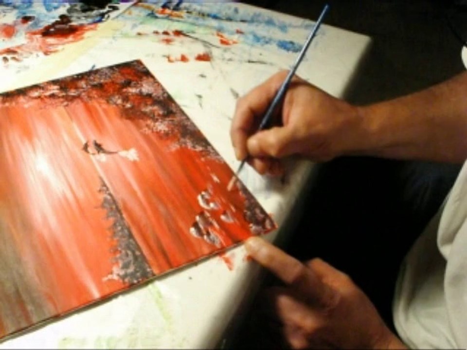 Red sunset - Acrylic on canvas (Tutorial for beginners) By YannisArt "Yannis Koutras" http://yannisart.webnode.com/