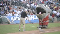 So cute baseball Fish Mascot Eats Worker during the show!
