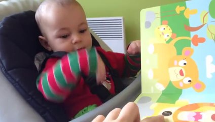 Baby hears lion roar for the first time