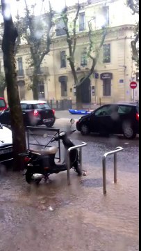 A guy in kayak in the street - Crazy Floods in France/Montpellier