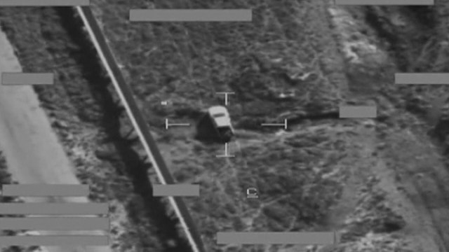 Video shows British air strikes target Islamic State pick-up