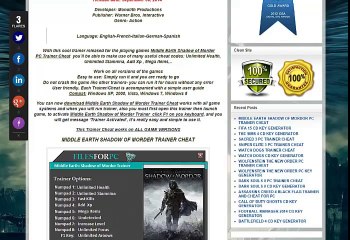 Middle earth shadow of mordor PC mega trainer v3