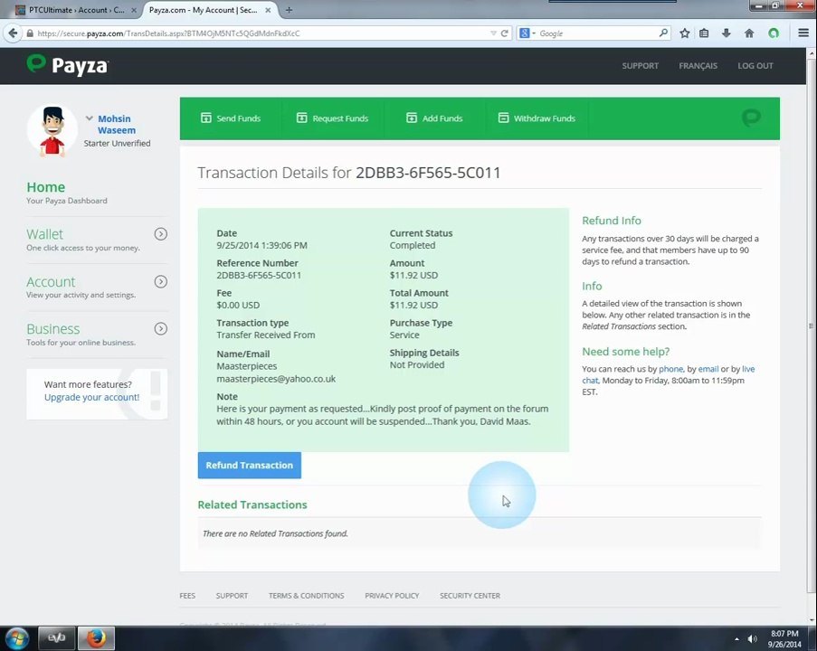 PTC Ultimate Payment proof $11.9 received via payza