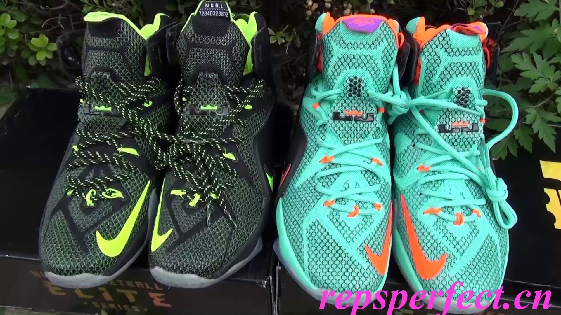 Nike LeBron 12 Teal Orange Grey VS Nike Lebron 12 Black Green Review From repsperfect.cn