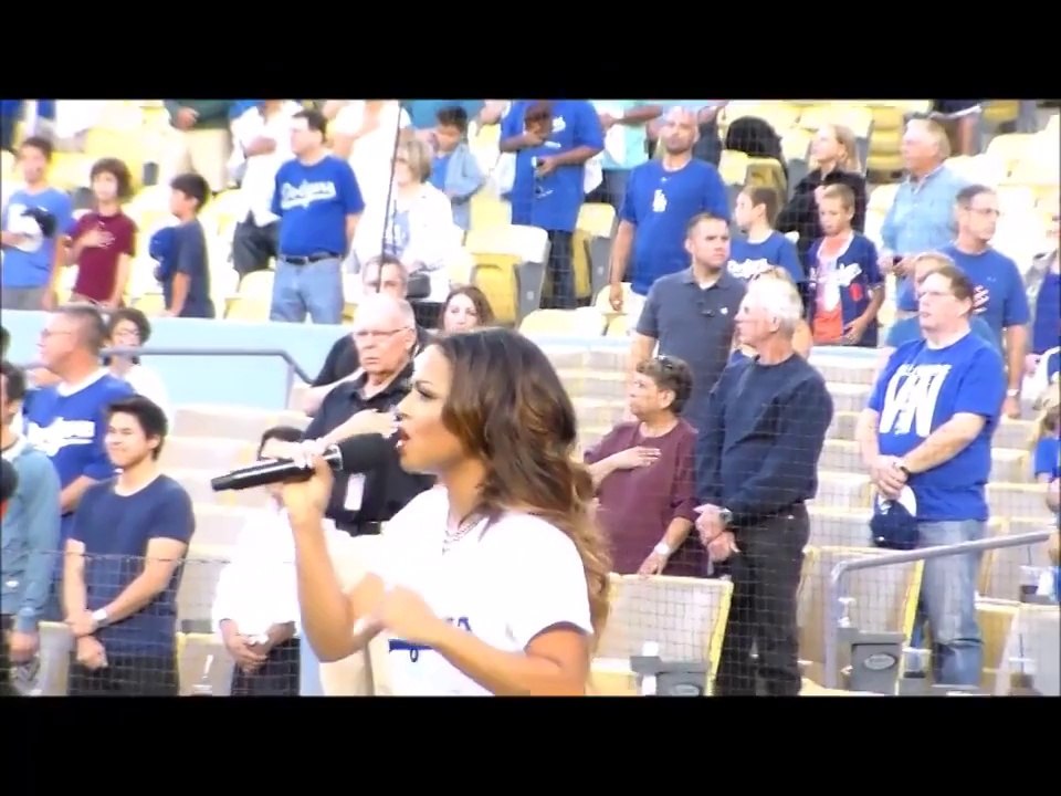 Los Angeles Dodgers_ Christina Milian sings the National Anthem