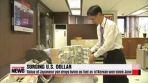 Value of Japanese yen drop twice that of Korean won due to surging U.S. dollar