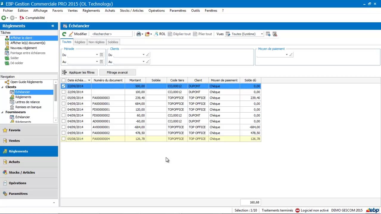 Echeancier client - lettre de relance