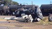 Terrifying crash between truck and freight train caught on video