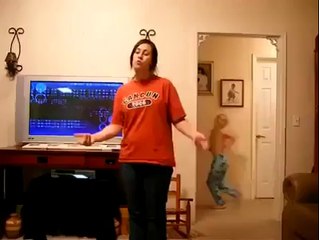 awesome funny character dancing behind the girl