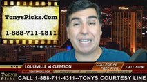Clemson Tigers vs. Louisville Cardinals Free Pick Prediction NCAA College Football Odds Preview 10-11-2014