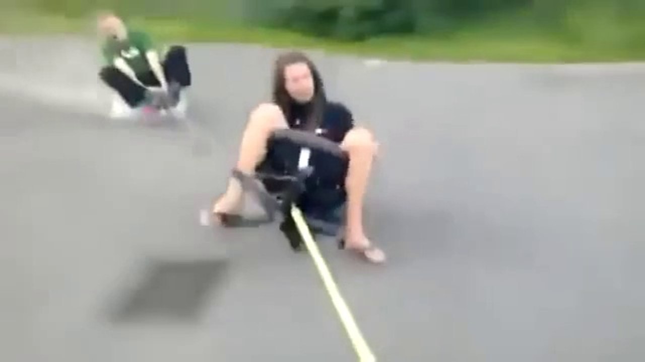 Crazy guys surfing with office chairs - Chair Surfing