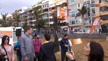 FC Barcelona player Ante Tomic in a basketball skills contest on the beach