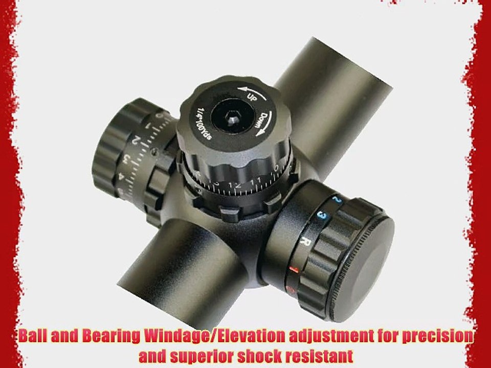 4-16x40mm Scope with front AO adjustment. Red/green mil-dot reticle. Comes with extended sunshade