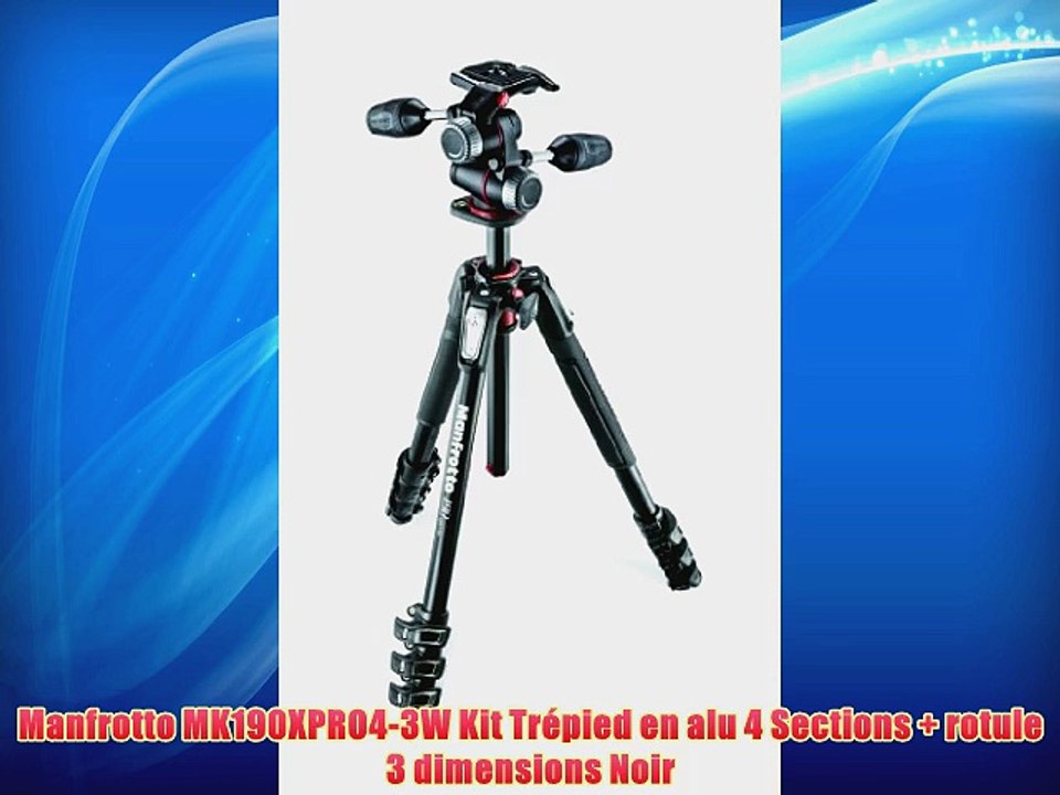 Manfrotto MK190XPRO4-3W Kit Tr?pied en alu 4 Sections   rotule 3 dimensions Noir