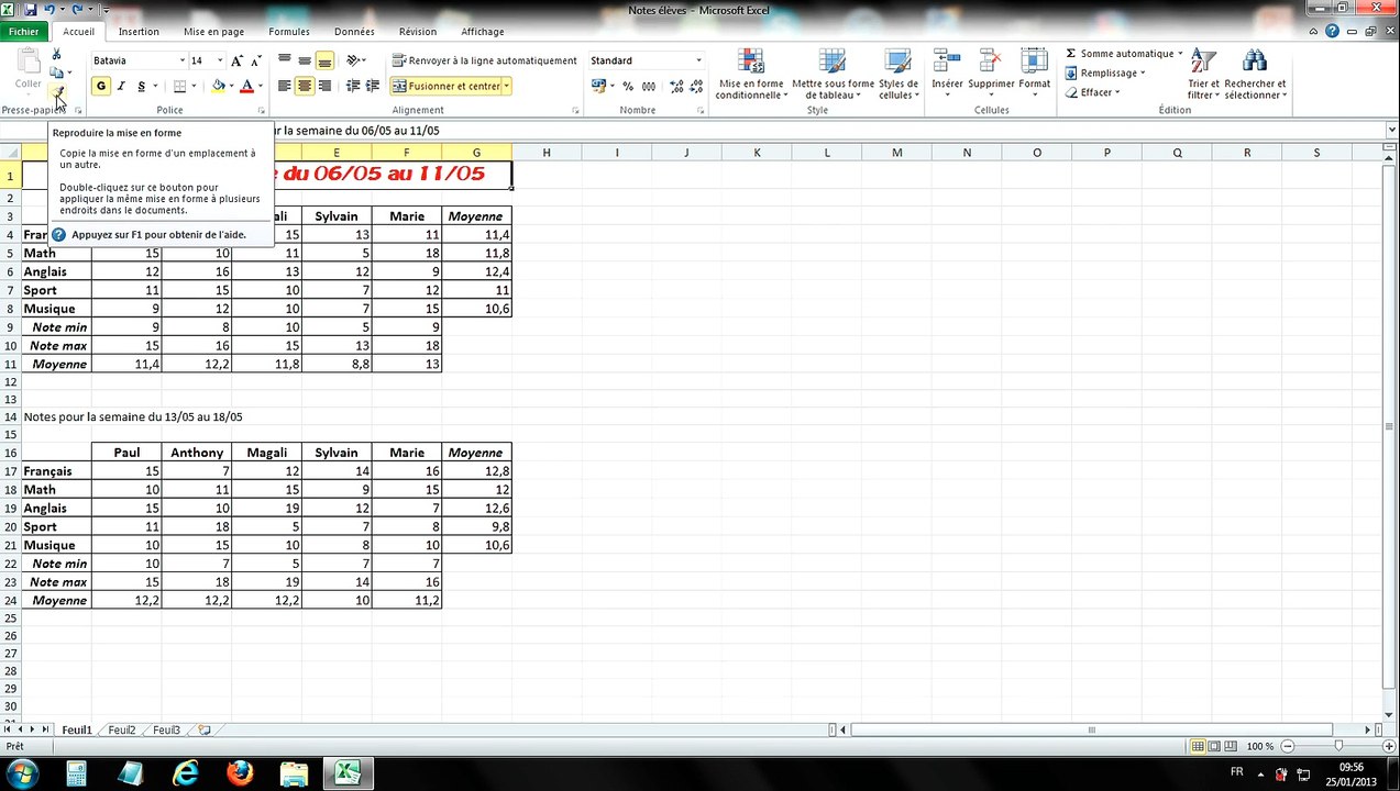 Tuto - Excel 2010 - Reproduire une mise en forme