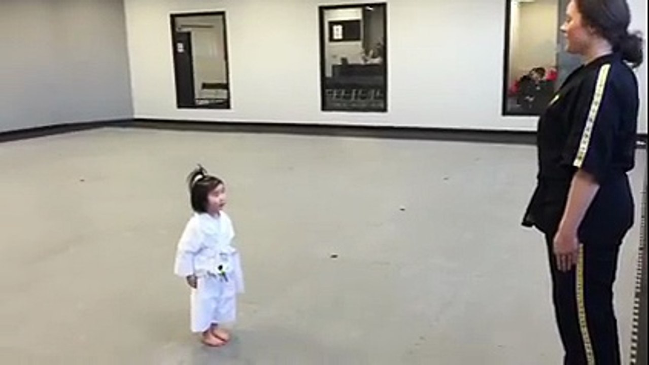 Cute 3 year old white belt reciting the student creed