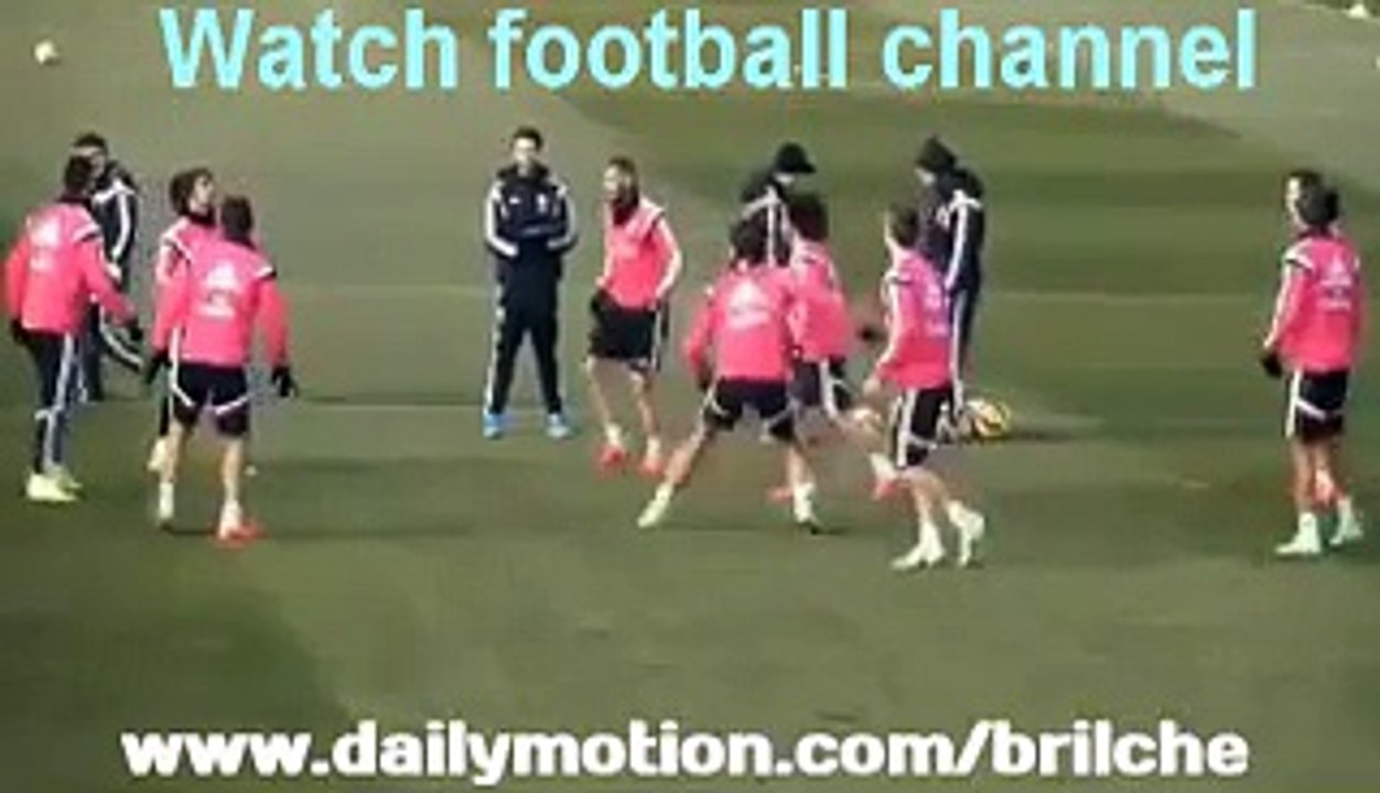 Cristiano Ronaldo , Benzema & Coentrão play header keepy ups during Rondos at Madrid training