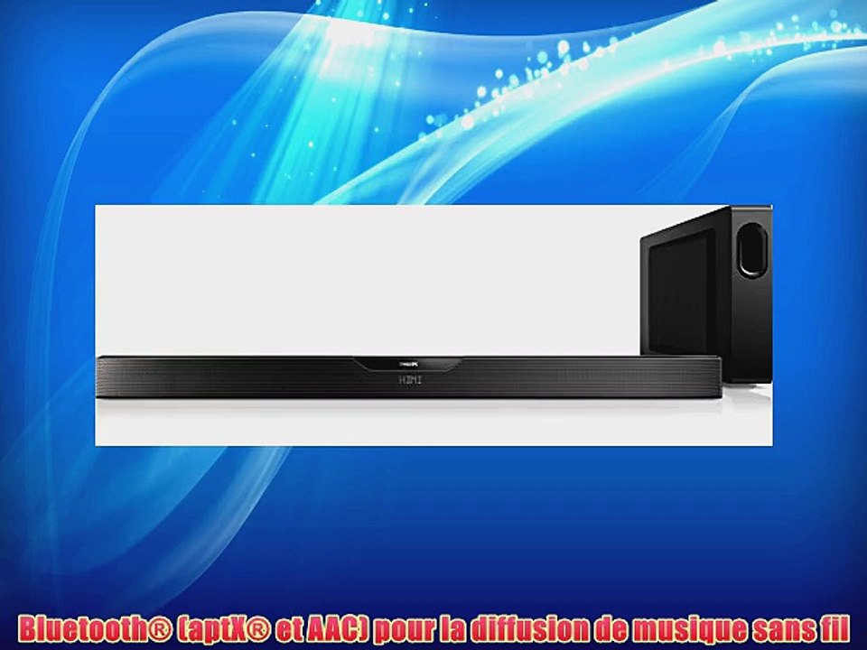 Philips HTL6145C Barre de son avec Caisson de basse Bluetooth/aptX extra-fin 300 W Noir