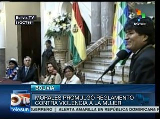Morales promulga reglamento contra violencia a la mujer
