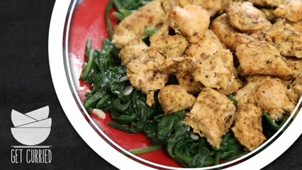 Achari Chicken - Pickled Chicken On A Bed Of Garlicky Spinach - My Recipe Book By Tarika Singh