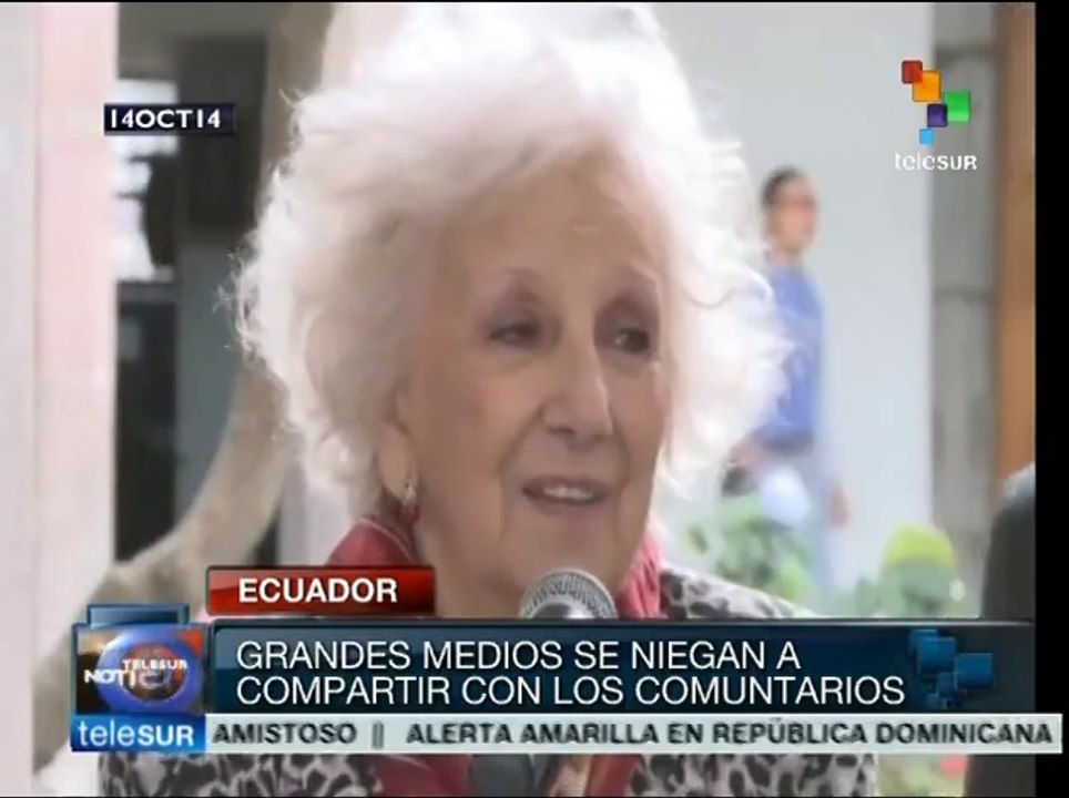 Estela de Carlotto cuestiona monopolios mediáticos argentinos