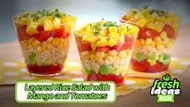 Layered Rice Salad Recipe with Mango and Solanato Tomatoes