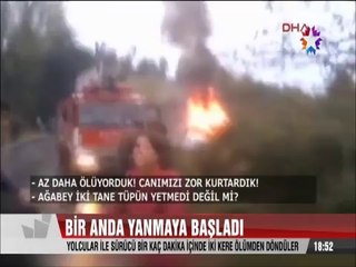 Bir anda yanmaya başlayan minibüs bir de hareket edince