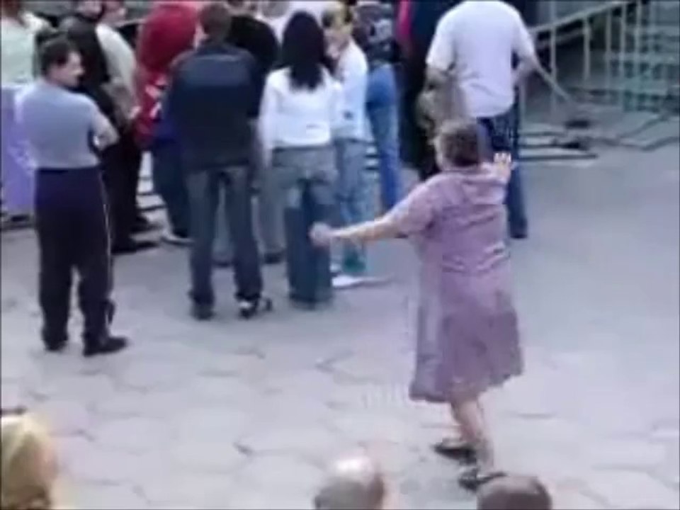 Drunk granny is dancing on techno music