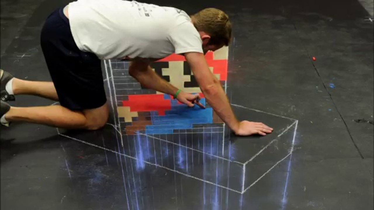 Super Mario en 3D réalisé à la craie